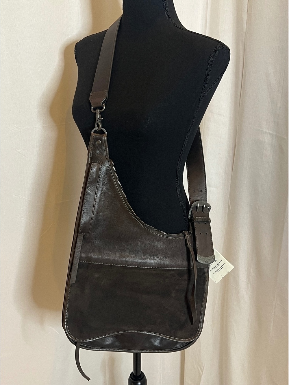 NWT Free People We The Free Roots Revival Leather Suede Sling Bag Dark Brown